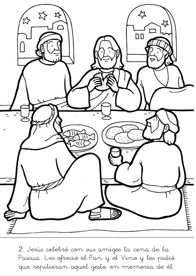 Dibujo de Jesús compartiendo la Última Cena con sus amigos para colorear