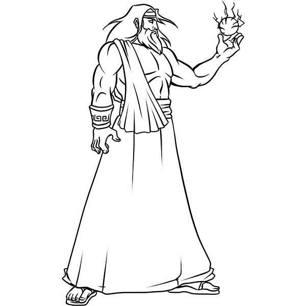 Dibujo de Zeus sosteniendo un rayo para colorear