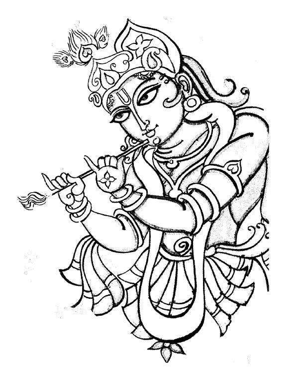 Dibujo de Krishna tocando la flauta para colorear