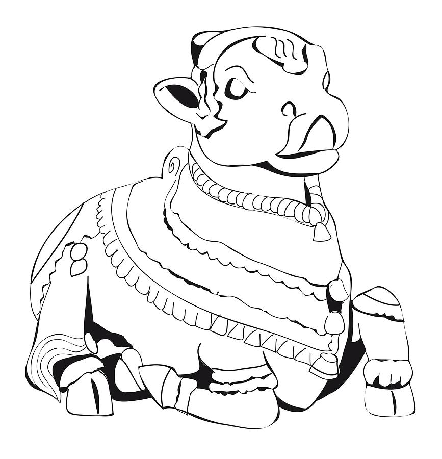 Dibujo de Nandi el dios toro sentado para colorear Dibujo de Nandi el dios toro sentado para colorear