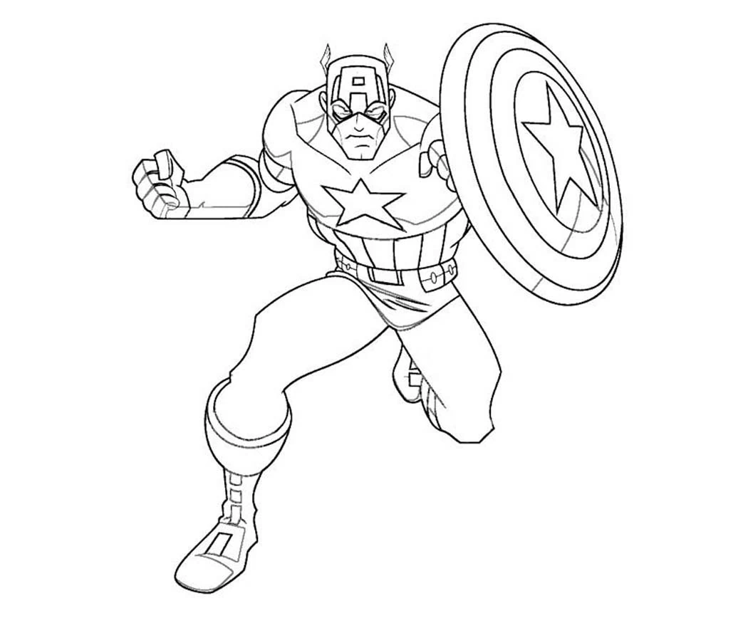 Dibujo de Capitán América cargando con su escudo para colorear