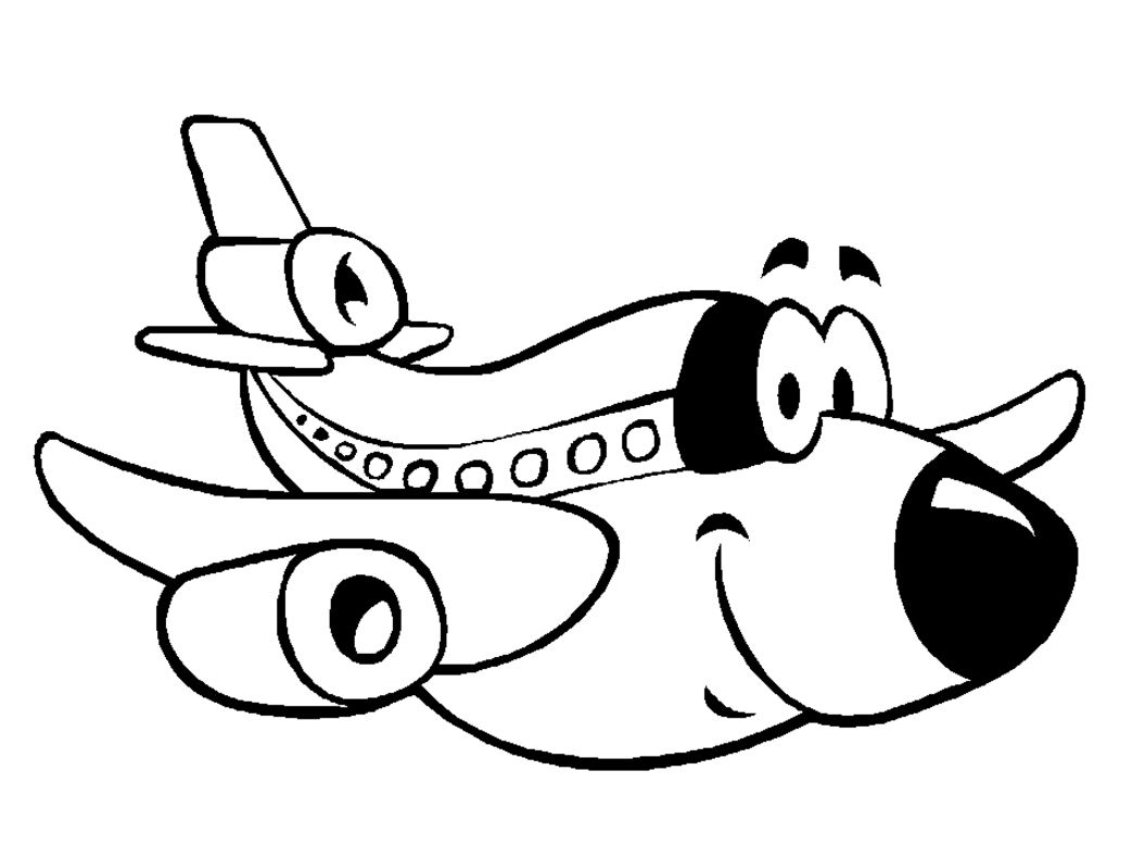 Dibujo de Avión de dibujos animados sonriente para colorear