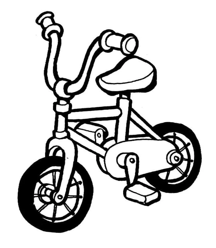 Dibujo de Bicicleta con ruedas de entrenamiento y cintas en el manillar para colorear Dibujo de Bicicleta con ruedas de entrenamiento y cintas en el manillar para colorear