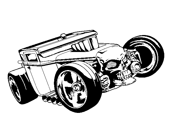 Dibujo de Hot Wheels auto tuneado con frente en forma de calavera para colorear