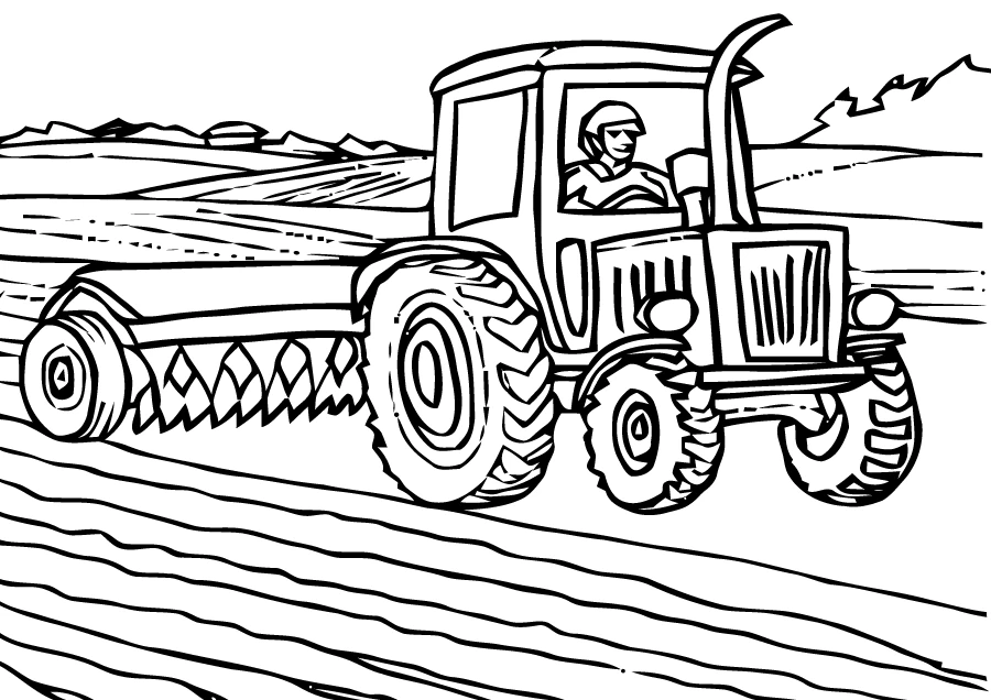 Dibujo de Tractor arando un campo para colorear
