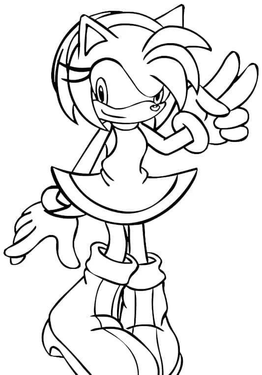 Dibujo de Amy Rose posando con una señal de paz para colorear