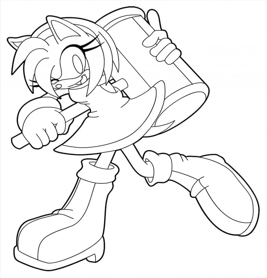 Dibujo de Amy Rose blandiendo su martillo para colorear