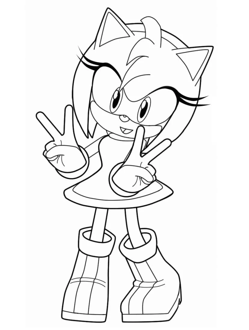 Dibujo de Amy Rose haciendo señales de victoria para colorear Dibujo de Amy Rose haciendo señales de victoria para colorear