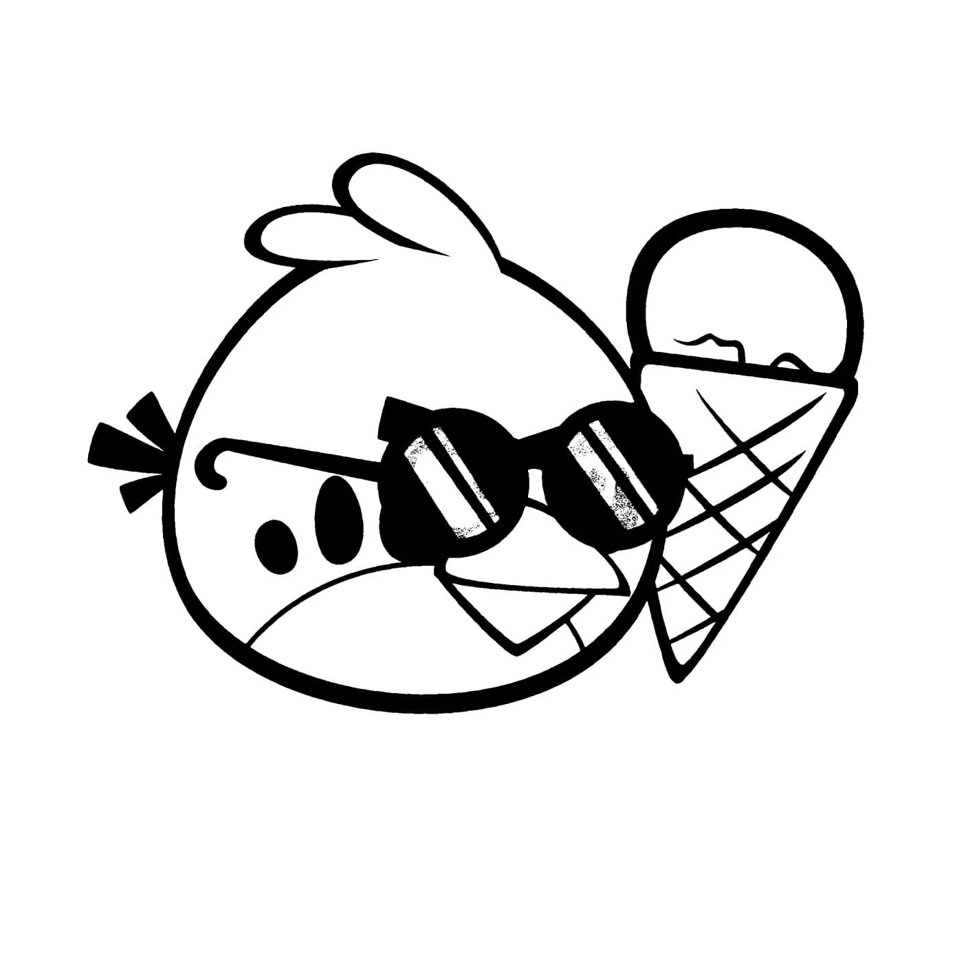 Dibujo de Angry Birds con gafas de sol y helado para colorear