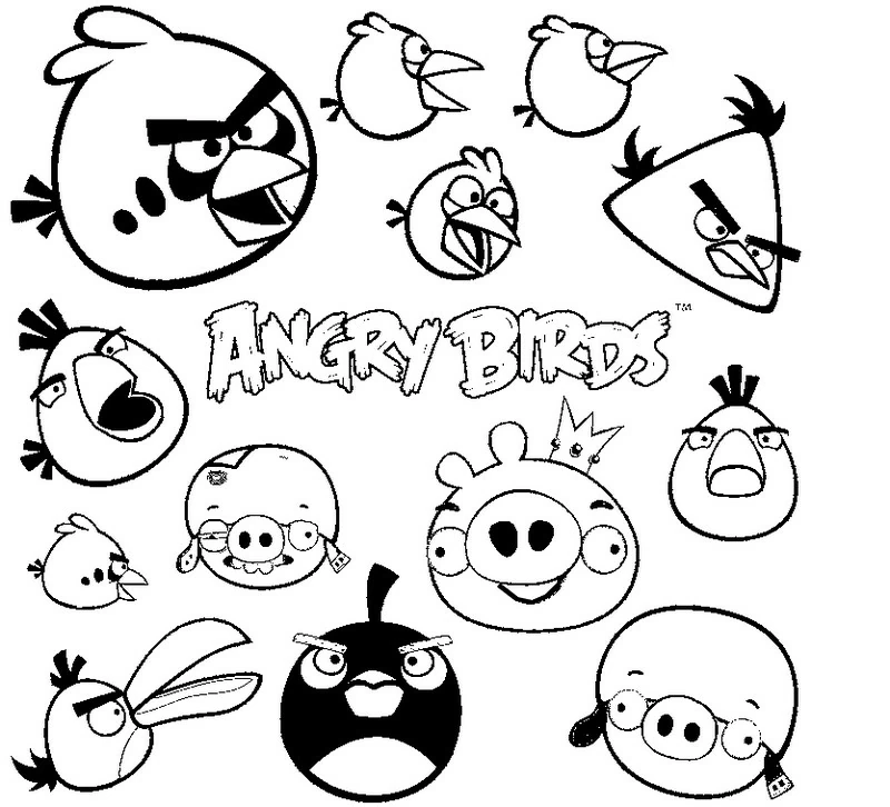 Dibujo de Angry Birds personajes y cerditos para colorear para colorear