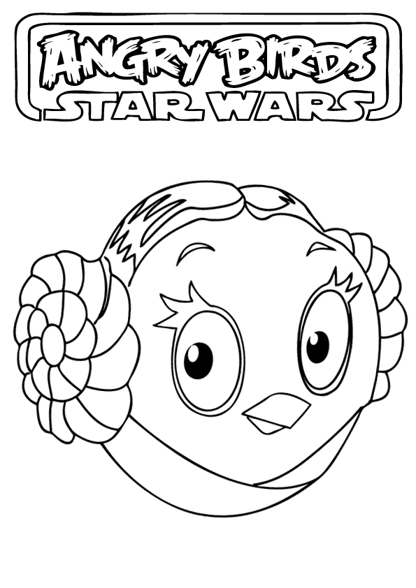 Dibujo de Angry Birds con peinado de la Princesa Leia para colorear Dibujo de Angry Birds con peinado de la Princesa Leia para colorear
