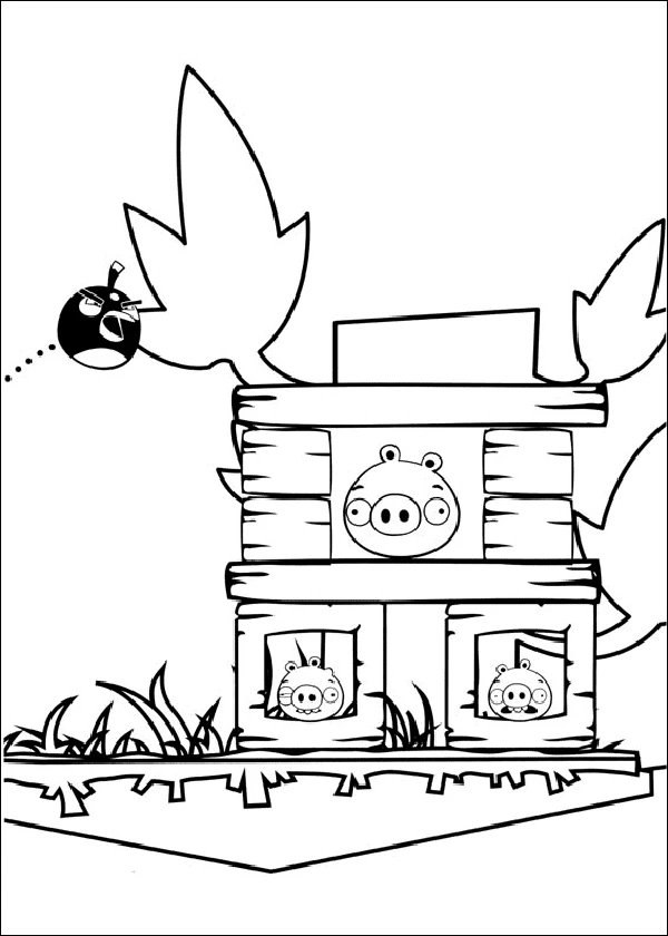 Dibujo de Angry Birds atacando la torre de los cerdos para colorear