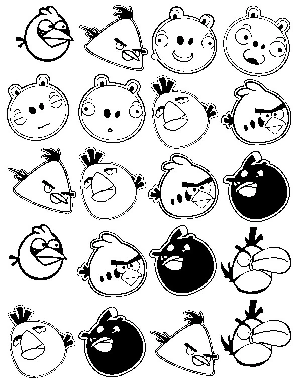 Dibujo de Angry Birds colección de personajes para colorear