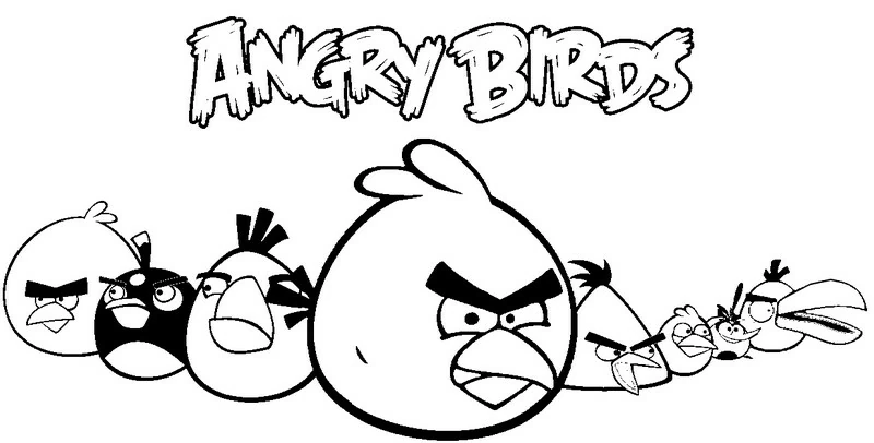 Dibujo de Angry Birds grupo de pájaros reunidos para colorear