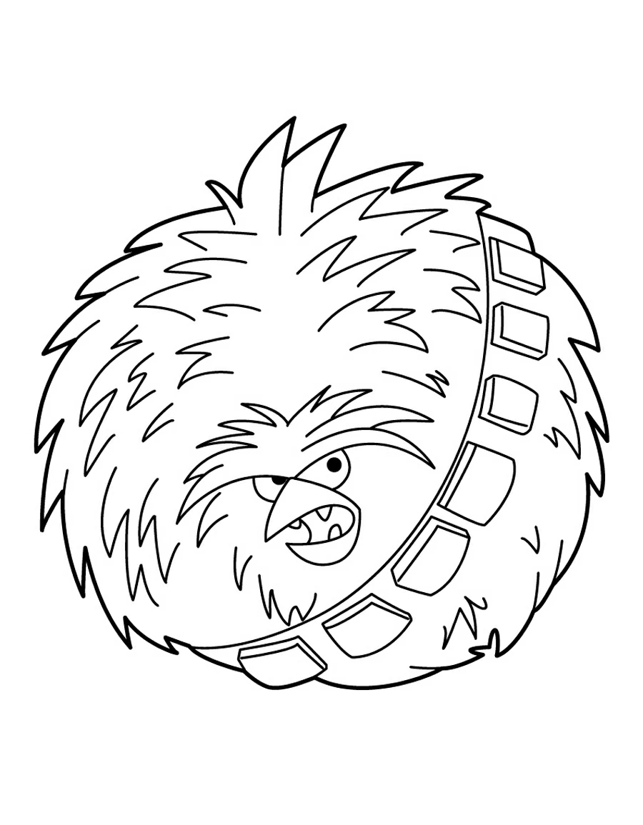 Dibujo de Angry Birds Chewbacca con pelaje y cinturón para colorear Dibujo de Angry Birds Chewbacca con pelaje y cinturón para colorear