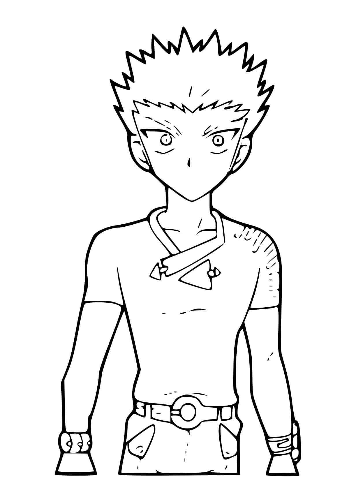 Dibujo de Takashi de pie con mirada decidida para colorear Dibujo de Takashi de pie con mirada decidida para colorear