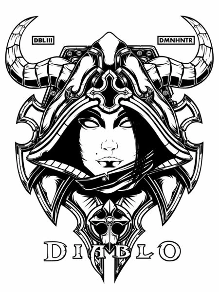 Dibujo de Demon Hunter en retrato con capucha con cuernos para colorear Dibujo de Demon Hunter en retrato con capucha con cuernos para colorear