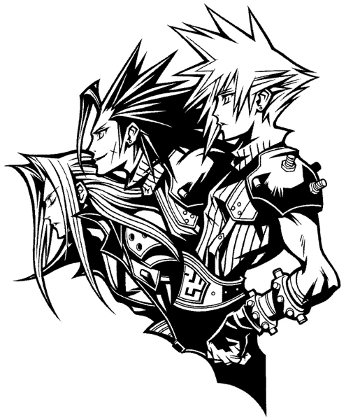Dibujo de Cloud, Zack y Sephiroth de perfil para colorear Dibujo de Cloud, Zack y Sephiroth de perfil para colorear