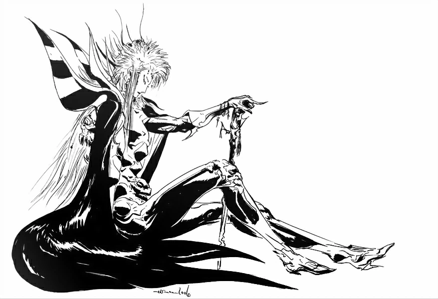 Dibujo de Final Fantasy guerrero oscuro sentado con espada para colorear Dibujo de Final Fantasy guerrero oscuro sentado con espada para colorear