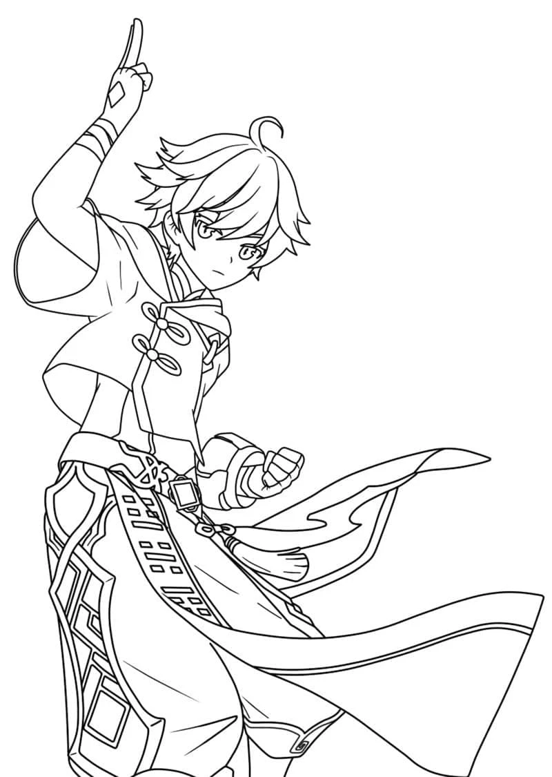 Dibujo de Chongyun en pose de acción dinámica para colorear