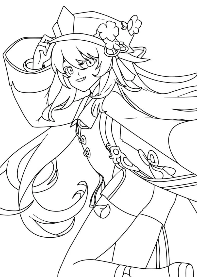 Dibujo de Hu Tao en una pose elegante para colorear Dibujo de Hu Tao en una pose elegante para colorear