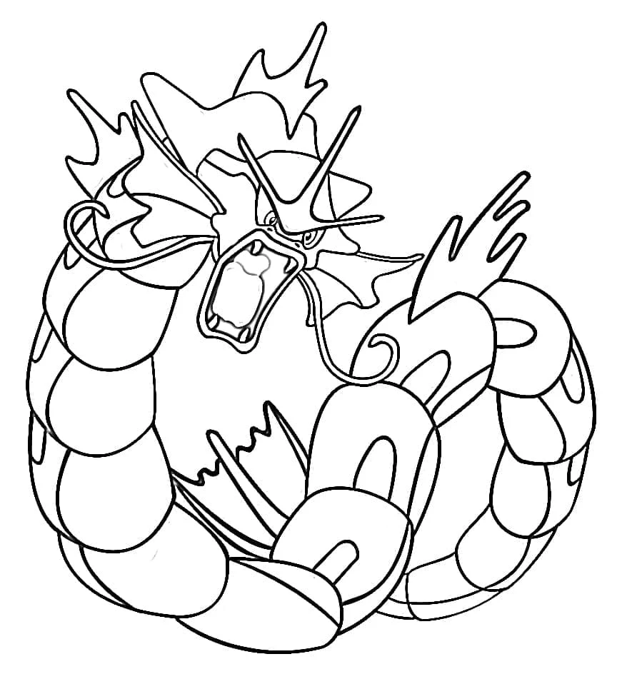 Dibujo de Gyarados enroscado con la boca abierta para colorear Dibujo de Gyarados enroscado con la boca abierta para colorear