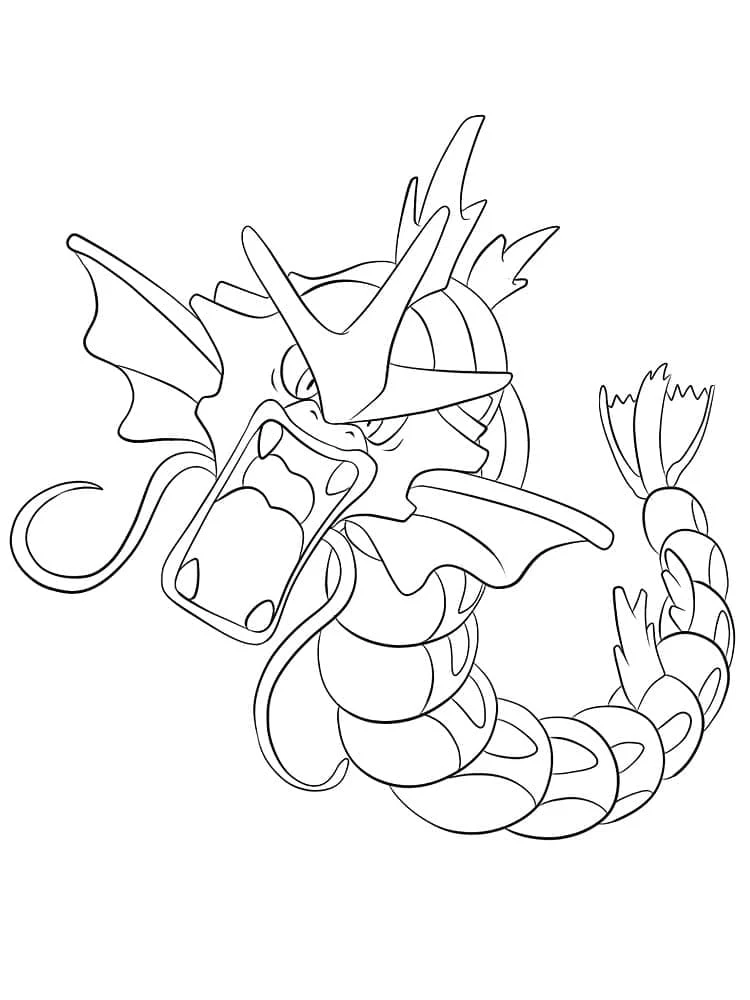 Dibujo de Gyarados rugiendo con la boca abierta para colorear Dibujo de Gyarados rugiendo con la boca abierta para colorear