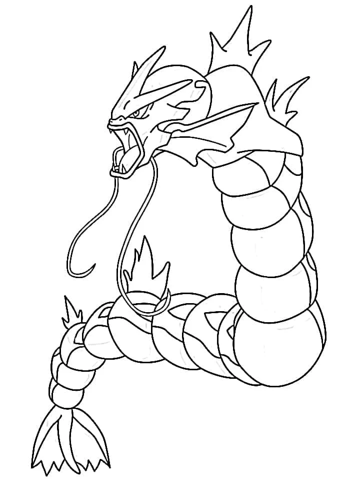 Dibujo de Gyarados rugiendo con la boca abierta para colorear Dibujo de Gyarados rugiendo con la boca abierta para colorear