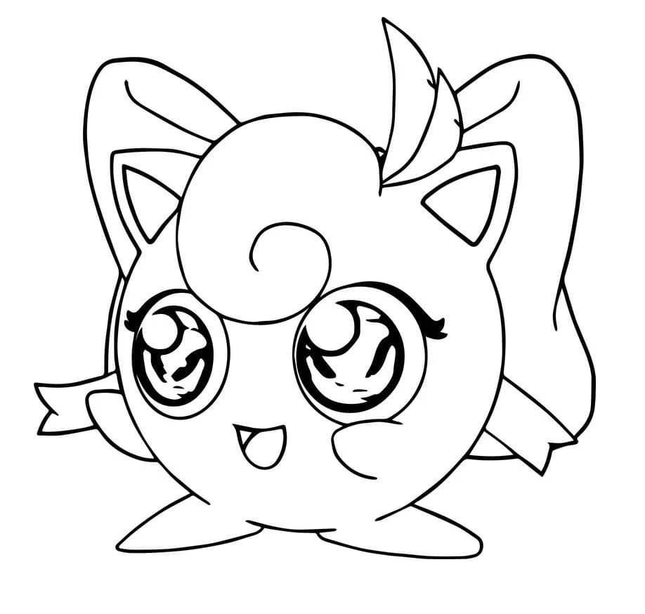 Dibujo de Jigglypuff con un gran lazo para colorear Dibujo de Jigglypuff con un gran lazo para colorear