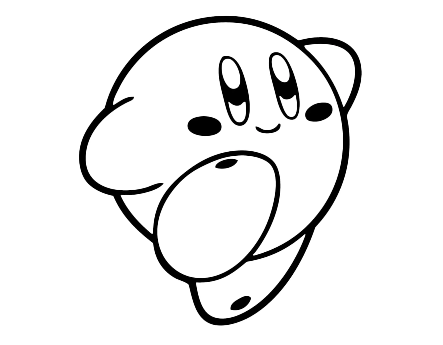 Dibujo de Kirby sonriente con un gran pie para colorear