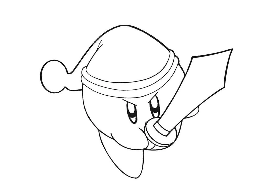 Dibujo de Kirby sujetando una espada para colorear