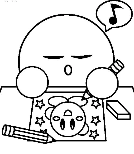 Dibujo de Kirby dibujando un autorretrato para colorear