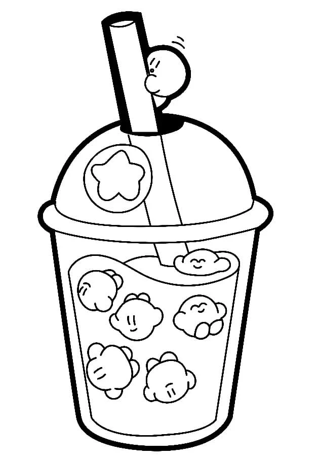 Dibujo de Kirby en un vaso de bubble tea para colorear Dibujo de Kirby en un vaso de bubble tea para colorear