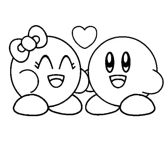 Dibujo de Kirby y su novia para colorear