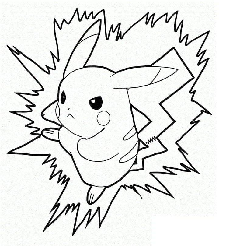 Dibujo de Pikachu rodeado de rayos para colorear Dibujo de Pikachu rodeado de rayos para colorear