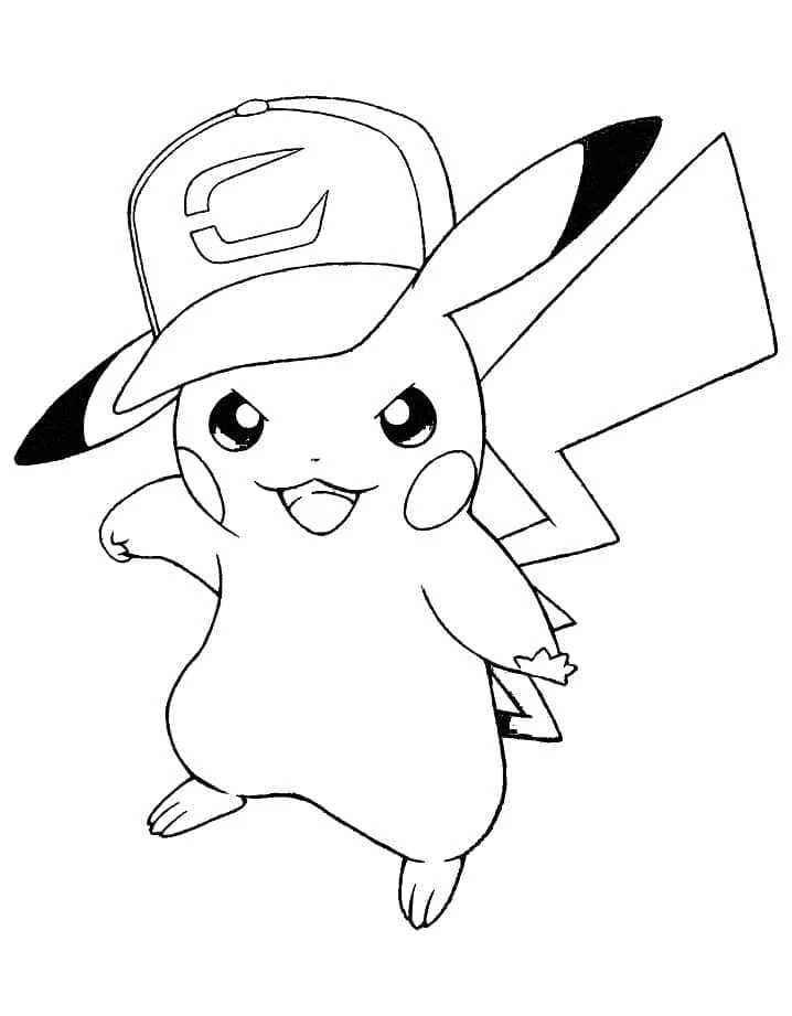 Dibujo de Pikachu con gorra para colorear Dibujo de Pikachu con gorra para colorear