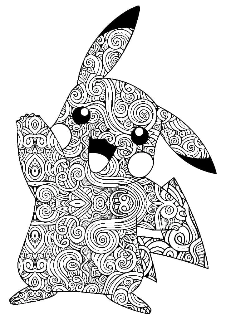 Dibujo de Pikachu cubierto de patrones mandala para colorear Dibujo de Pikachu cubierto de patrones mandala para colorear