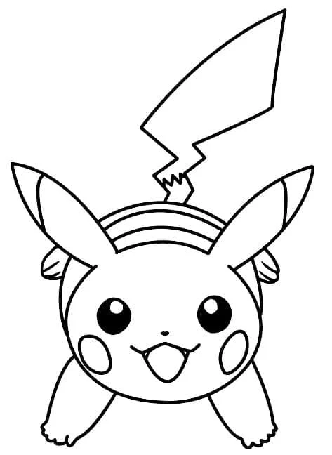 Dibujo de Pikachu sonriente con la cola levantada para colorear