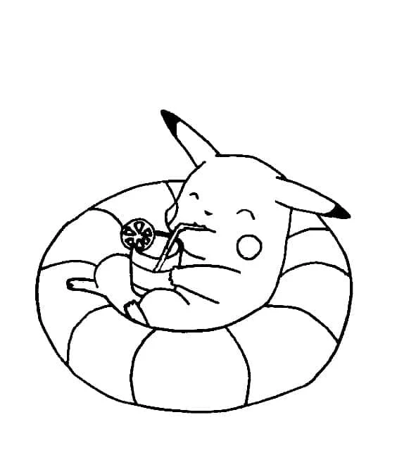 Dibujo de Pikachu relajándose en un flotador para colorear Dibujo de Pikachu relajándose en un flotador para colorear
