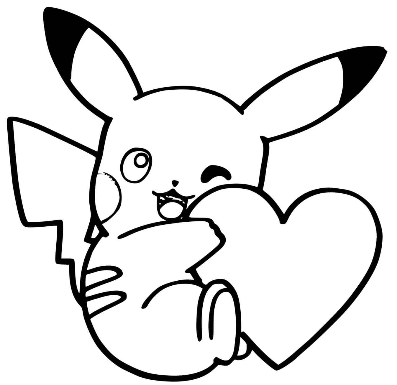 Dibujo de Pikachu sosteniendo un corazón para colorear Dibujo de Pikachu sosteniendo un corazón para colorear