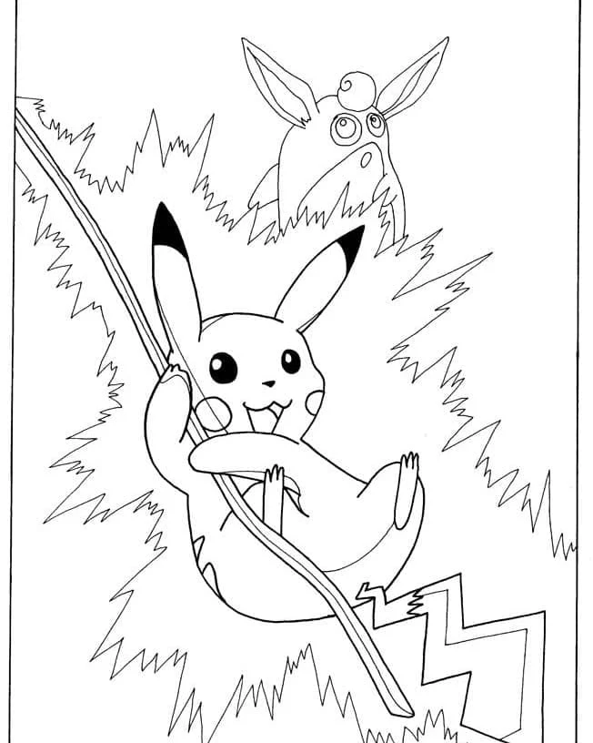 Dibujo de Pikachu lanzando un ataque eléctrico para colorear Dibujo de Pikachu lanzando un ataque eléctrico para colorear