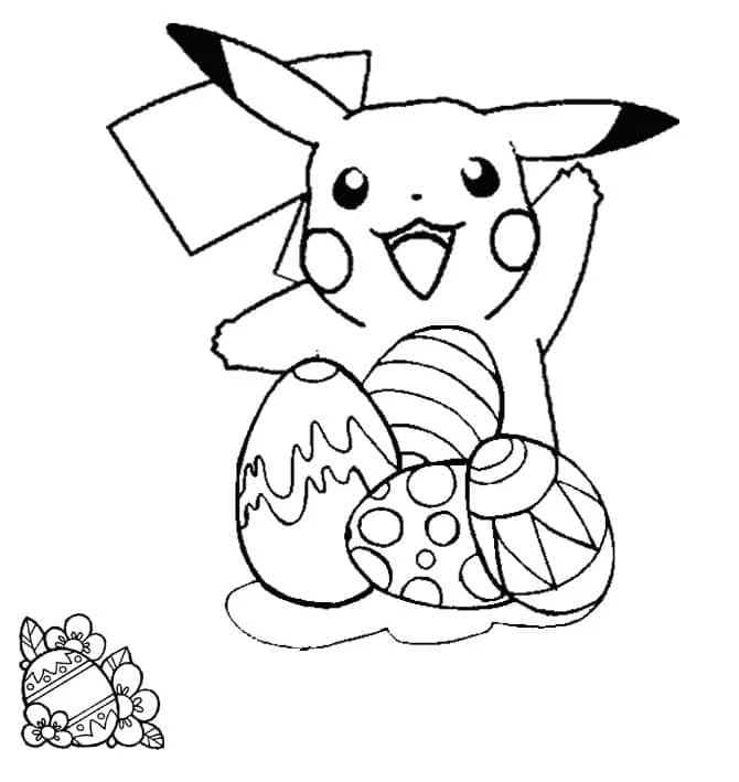 Dibujo de Pikachu con huevos de Pascua para colorear Dibujo de Pikachu con huevos de Pascua para colorear