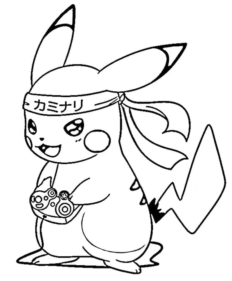Dibujo de Pikachu jugando videojuegos para colorear