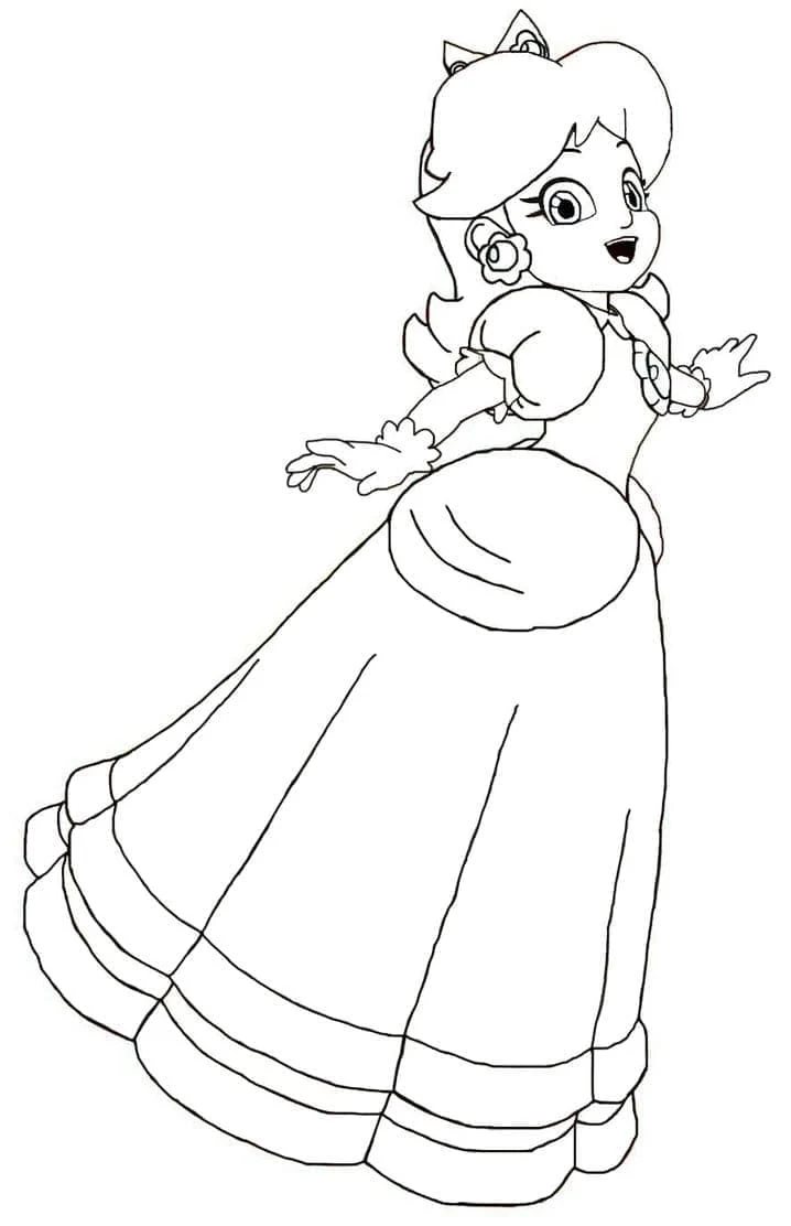 Dibujo de Princesa Daisy con vestido de volantes para colorear