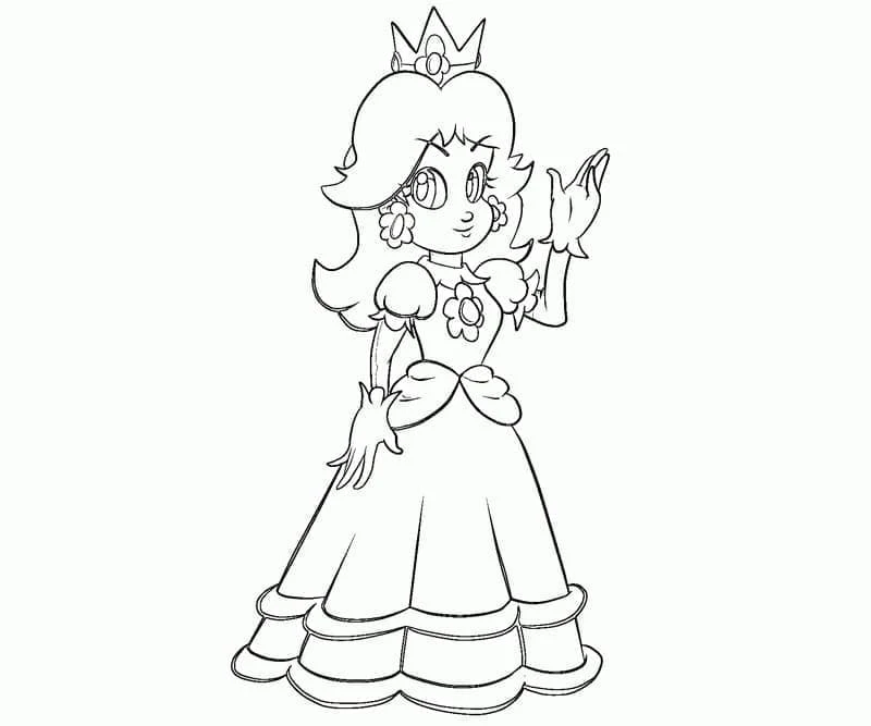 Dibujo de Princesa Daisy saludando con la mano para colorear Dibujo de Princesa Daisy saludando con la mano para colorear