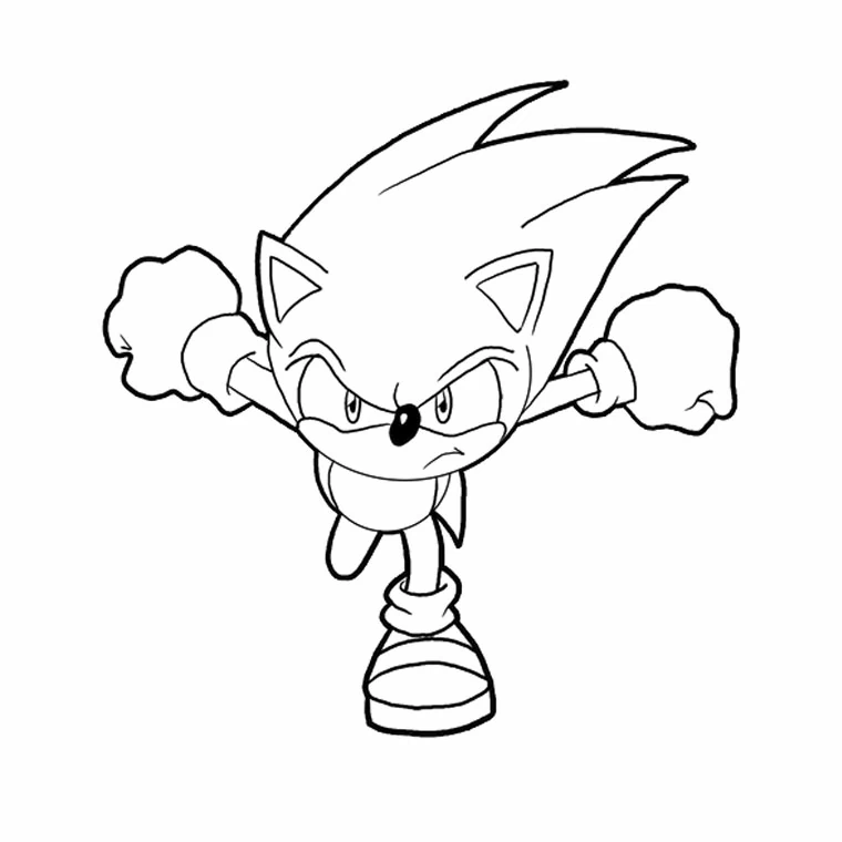 Dibujo de Super Sonic avanzando con los puños cerrados para colorear Dibujo de Super Sonic avanzando con los puños cerrados para colorear