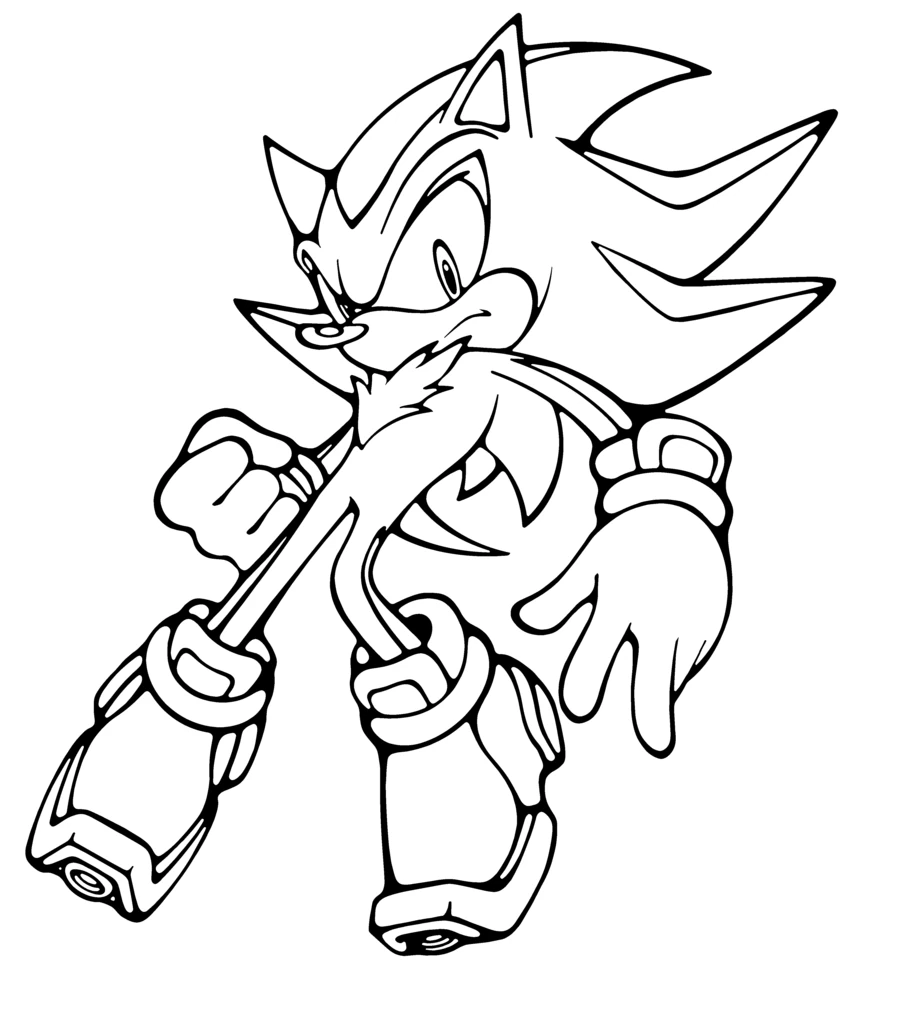 Dibujo de Shadow the Hedgehog en pose de combate para colorear Dibujo de Shadow the Hedgehog en pose de combate para colorear