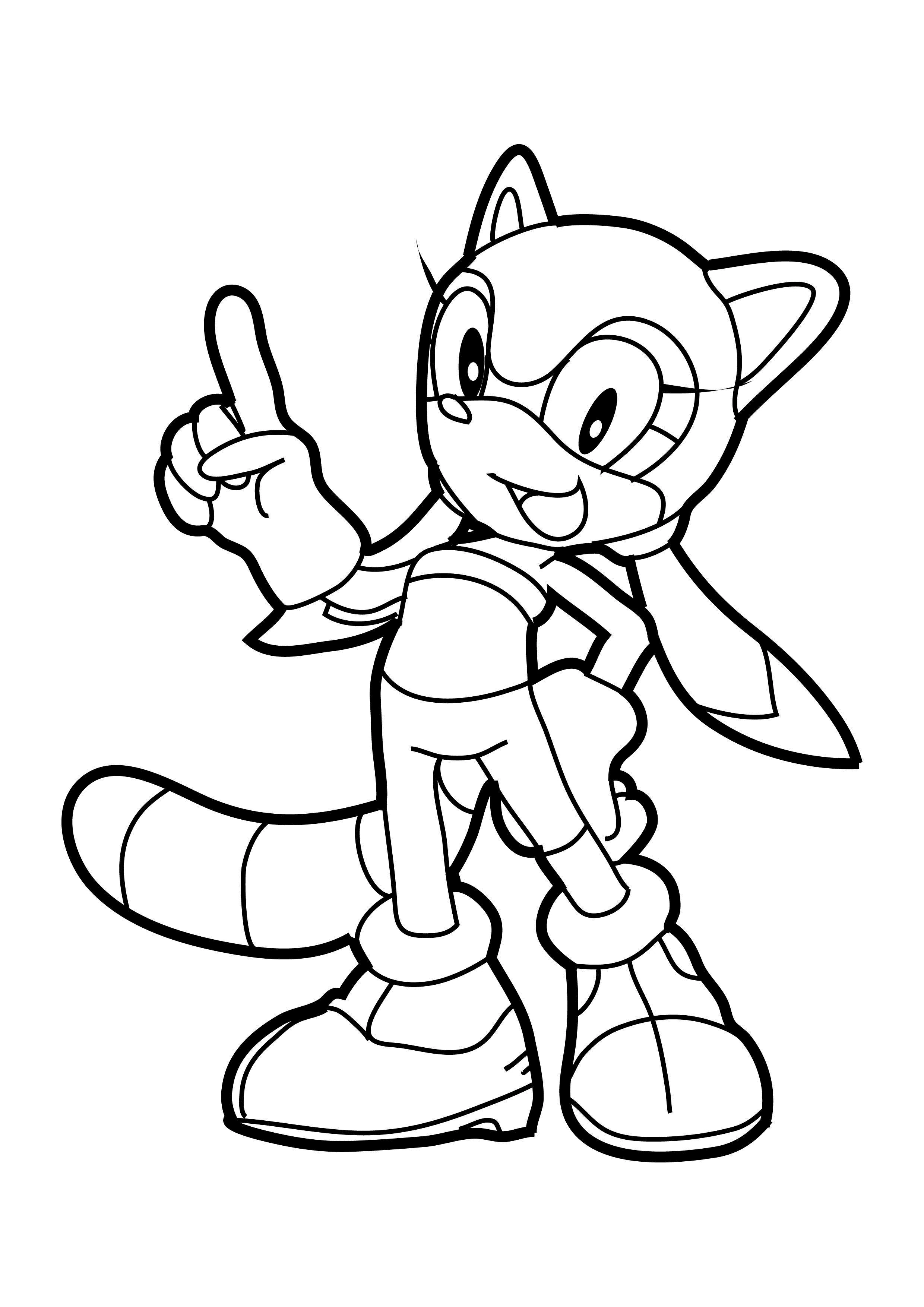 Dibujo de Sonic personaje mapache con dedo levantado para colorear Dibujo de Sonic personaje mapache con dedo levantado para colorear