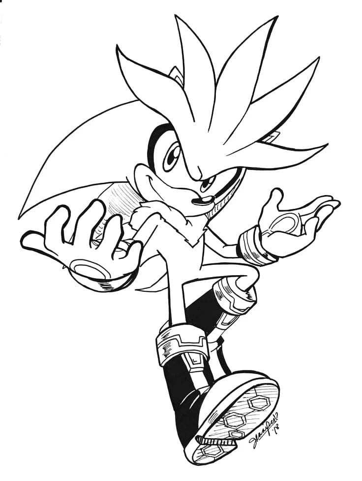 Dibujo de Sonic de plata con las manos extendidas para colorear