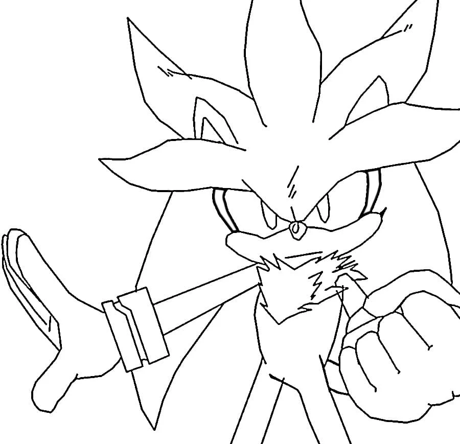Dibujo de Sonic de plata en pose dinámica para colorear
